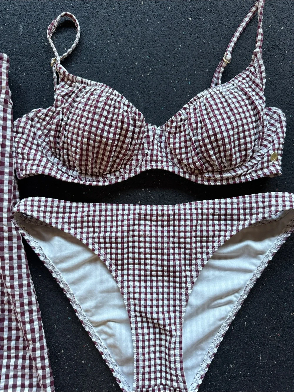 Billabong Brown Gingham Bikini Set with Matching Cover-Up